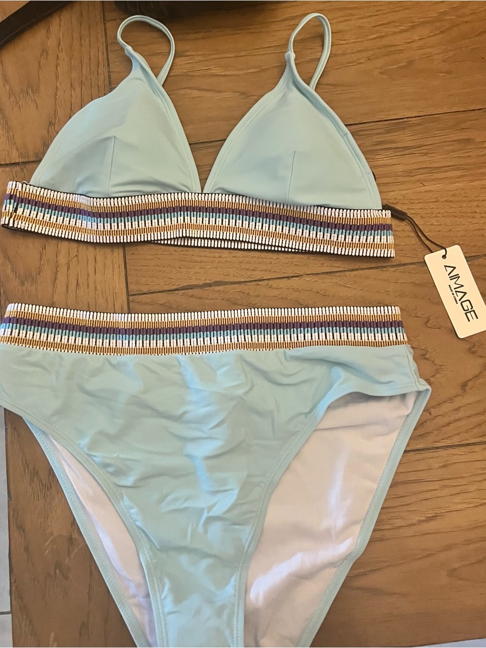 Aimage blue bikini set, high waist, high leg cut, new with tags Size L